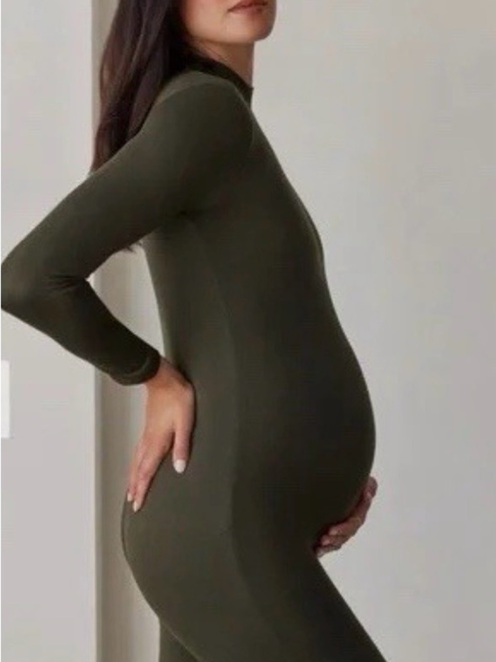 Maternity Long-Sleeve Olive Green Jumpsuit